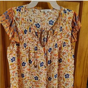 Rose & Olive Cream Blouse Ruched Ruffled Tie Front